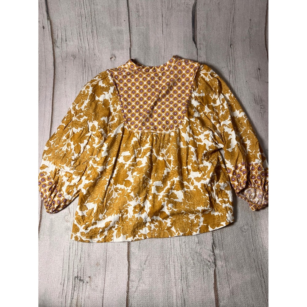Umgee Blouse Womens 2XL Yellow Floral Boho Balloon Sleeve V-Neck Top - Picture 8 of 8